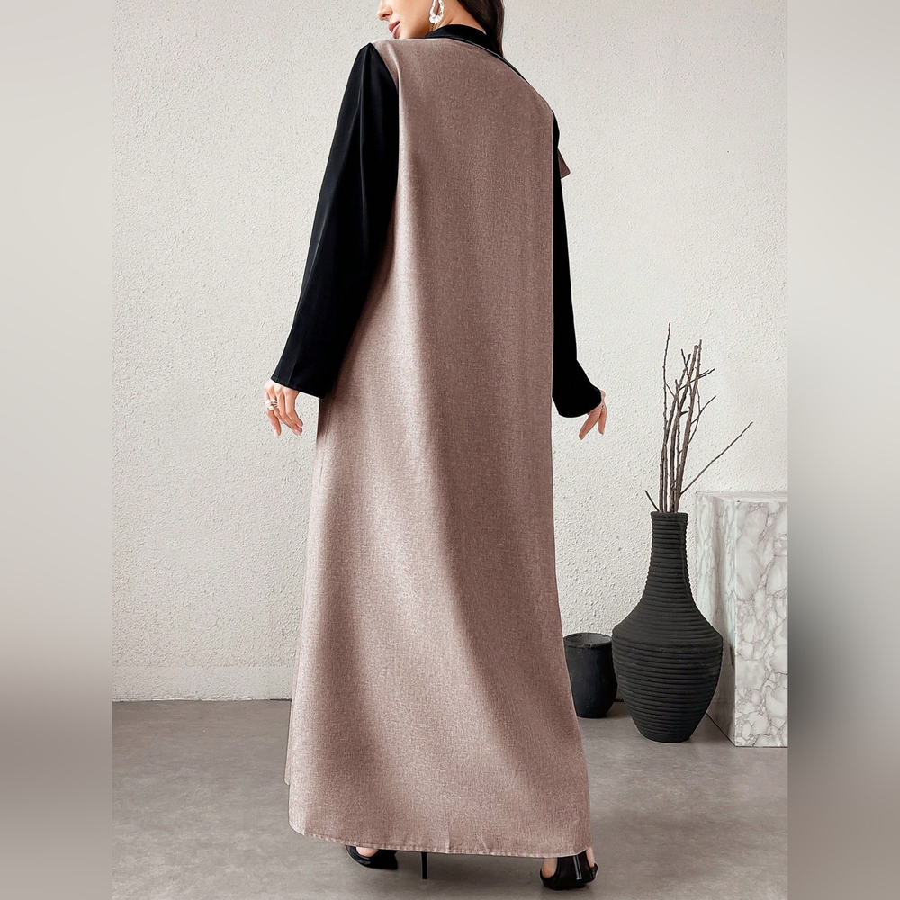 2pcs Women's Color Block Long Sleeve Loose Long Jacket And Casual - Picture 3 of 8